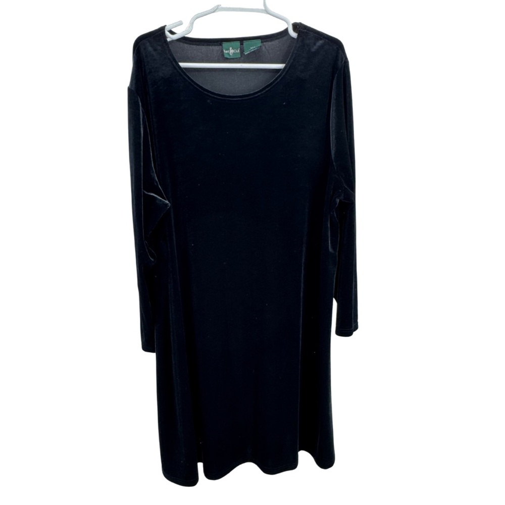 Hunt Club Black velvet Midi swing Dress 22W below knee long sleeve holiday event